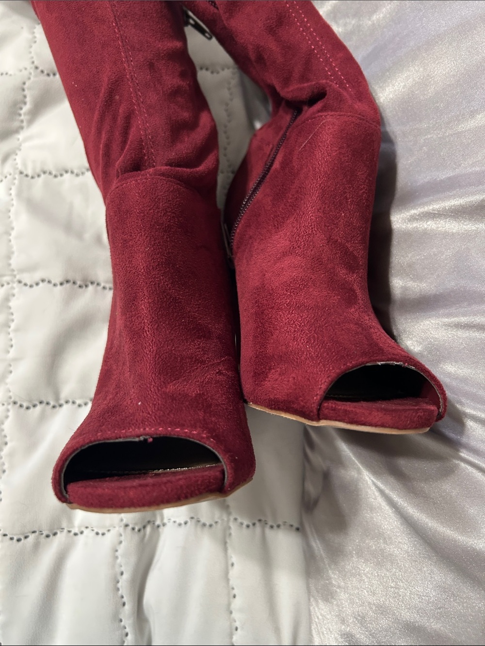 Soda Burgundy Over-the-Knee Peep-Toe Block Heel Boots - Picture 5 of 5